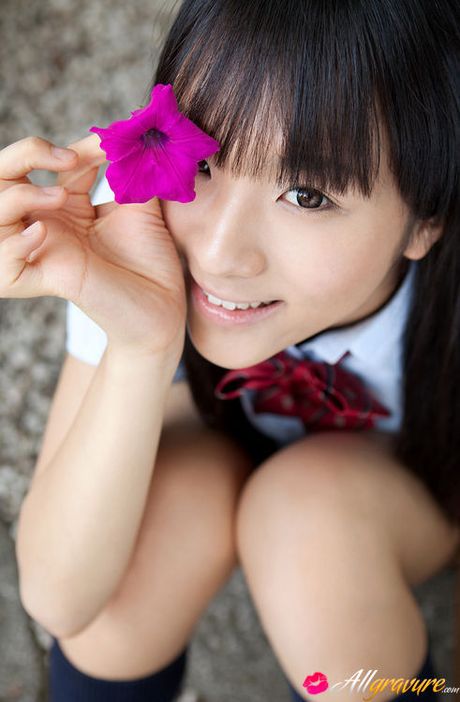 Miho Morita Asian in school uniform loves flowers and fresh air