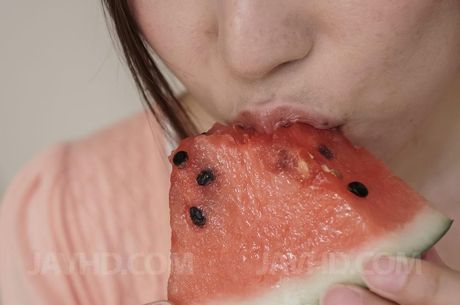 Mirei Yokoyama shows ass, plays with dick and enjoys water melon