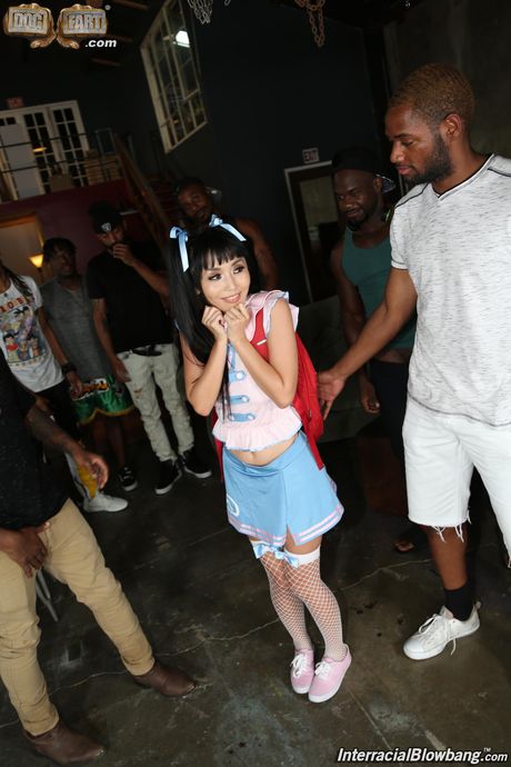 Asian beauty Marica Hase gets her face covered in cum after a gangbang